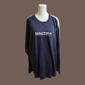 Nautica Competition Men's Long Sleeve Cotton Casual Blue T-Shirt Size XL